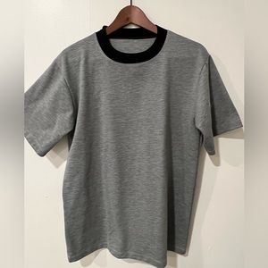 Gray Crew Neck T Shirt with Navy Blue trimming